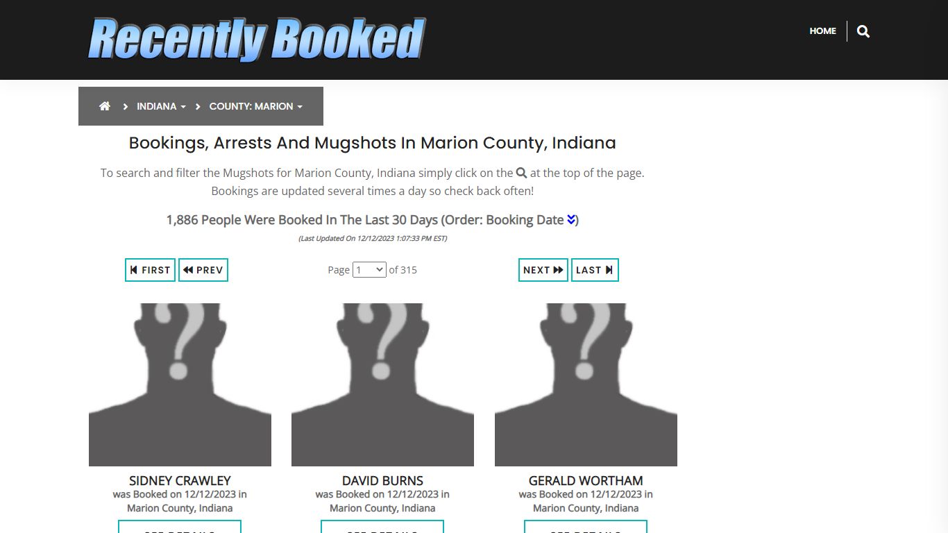 Recent bookings, Arrests, Mugshots in Marion County, Indiana